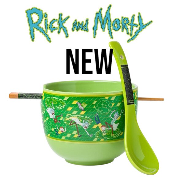 NEW Rick and Morty Ceramic Ramen Bowl With Chopsticks and Spoon Microwave Safe 2 - Picture 2 of 16